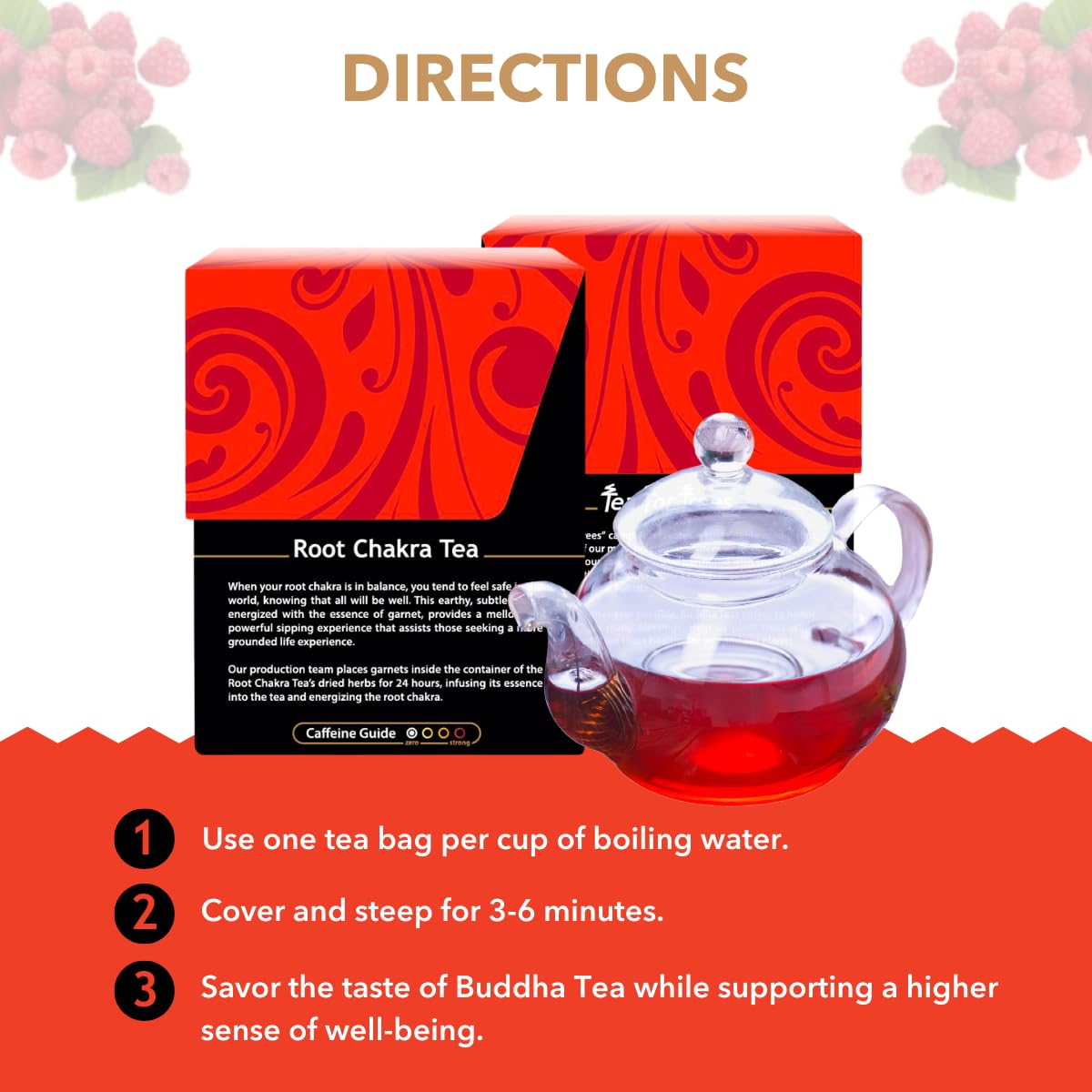 Buddha Teas - Root Chakra Tea - Organic Herbal Tea - For Security & Stability - With Ashwagandha Root, Raspberry Leaf, Cloves & Garnet Essence - 100%