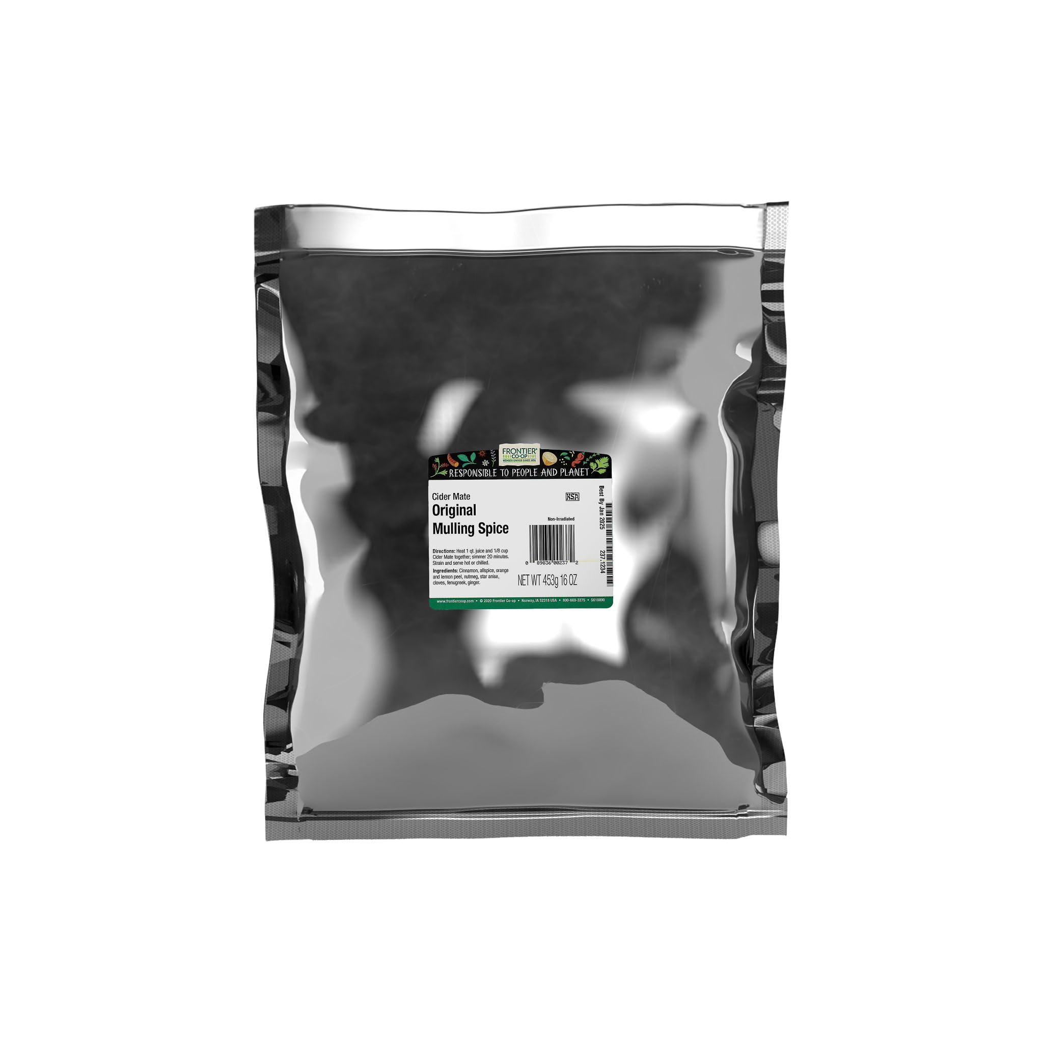 Frontier Co-op Original Mulled Cider Mate, 1 lb Bulk Bag, Cinnamon, Orange Peel, Allspice, Cloves, Ginger