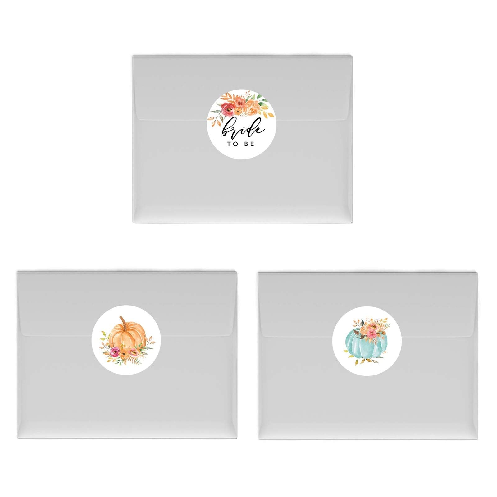 Andaz Press Autumn Fall Watercolor Wedding Party Collection, Chocolate Drop Label Stickers Trio, Bride to Be, Autumn Floral Bouquet and Pumpkin