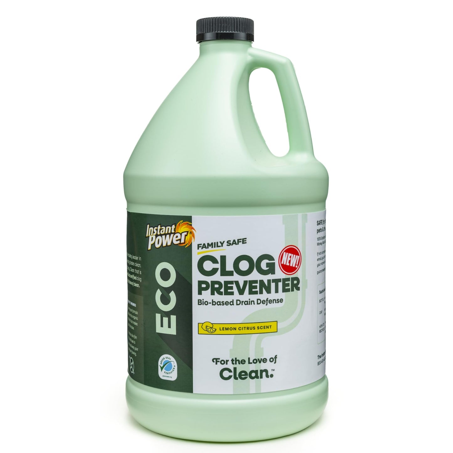 Instant Power Eco Clog Preventer - Enzyme Drain Cleaner Liquid and Deodorizer for Sink, Shower, Toilet, Garbage Disposal Cleaner, Bio-Based Drain