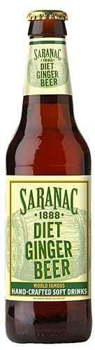 Saranac World Famous Hand-Crafted Diet Ginger Beer, Soda Soft Drinks, 12 fl oz (24 Glass Bottles)