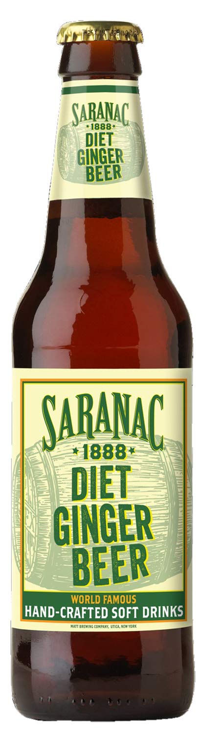 Saranac World Famous Hand-Crafted Diet Ginger Beer, Soda Soft Drinks, 12 fl oz (24 Glass Bottles)