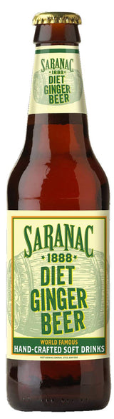 Saranac World Famous Hand-Crafted Diet Ginger Beer, Soda Soft Drinks, 12 fl oz (24 Glass Bottles)
