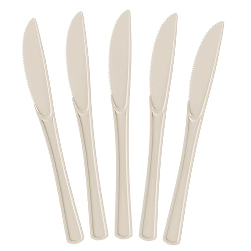 Party Solids Ivory Plastic Knives 100 Pieces Ivory Knives Disposable Utensils Heavy Duty Plastic Cutlery Set Disposable Cutlery Sets Flatware Sets