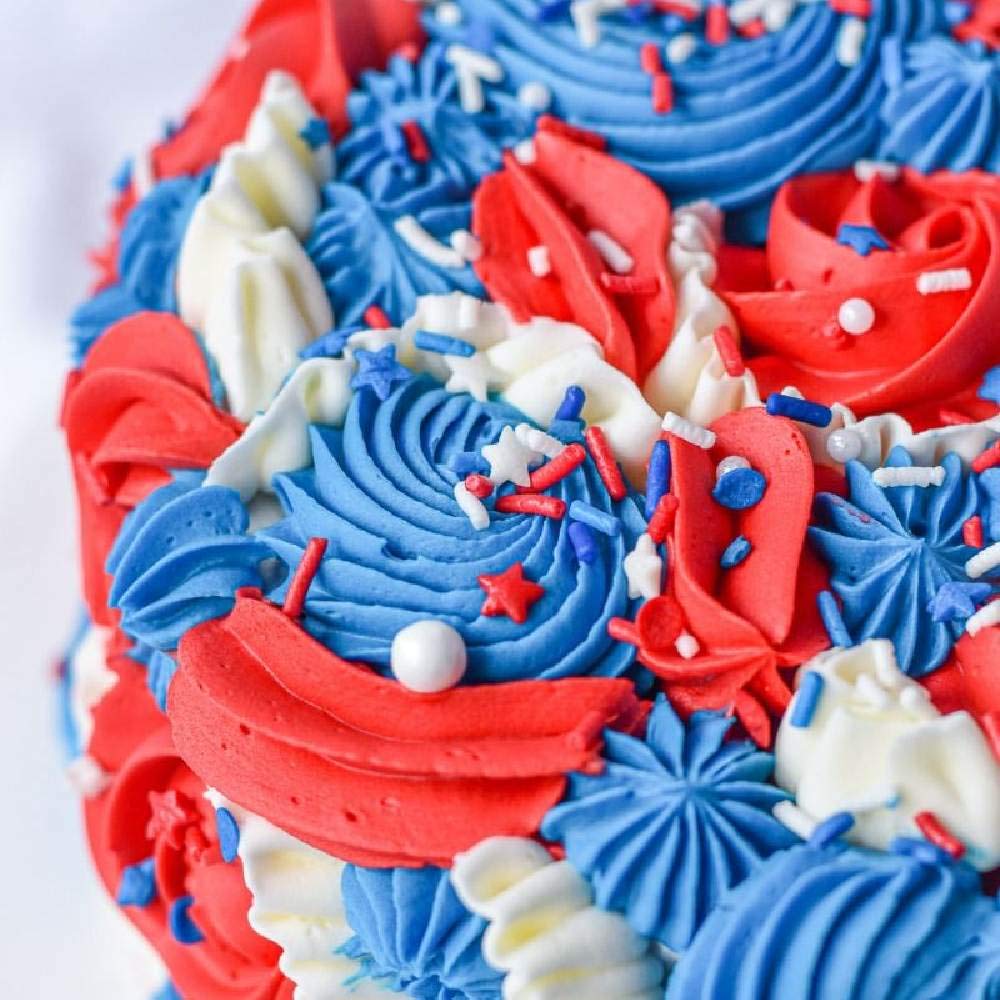 4th of July Sprinkles for Baking Cake, Cookie, Cupcake Decorating - 4th of July Cake Decorations in Red White Blue with Jimmies, Nonpareils, Star Quin