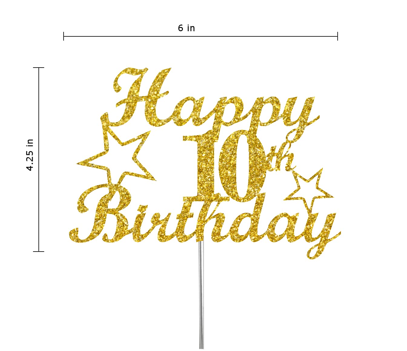 10 Birthday Cake Topper Gold Glitter, Party Decoration Ideas, Premium Quality, Sturdy Doubled Sided Glitter, Acrylic Stick. Made in USA (10th)