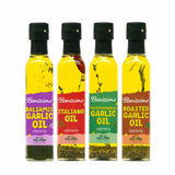 Benissimo Herb Infused Cooking Oil Chef Pack - 4 Artisan Flavored Oils: Italiano, Roasted Garlic, Mediterranean Garlic & Balsamic Garlic - Gourmet Cooking Oil Gift Set, All Natural, 8.1 fl oz Each