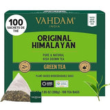 VAHDAM, Organic Himalayan Green Tea (100 Count) High Grown, Non GMO, Gluten Free, Low Caffeine | Earthy & Smooth | Resealable & Plant-Based Pyramid