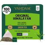 VAHDAM, Organic Himalayan Green Tea (100 Count) High Grown, Non GMO, Gluten Free, Low Caffeine | Earthy & Smooth | Resealable & Plant-Based Pyramid