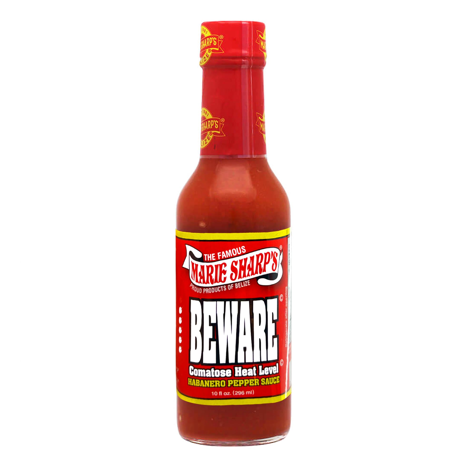 Marie Sharp’s BEWARE Comatose Heat Level Habanero Pepper Sauce, 10 oz | Extreme Heat Hot Sauce from Belize | All-Natural, No Preservatives