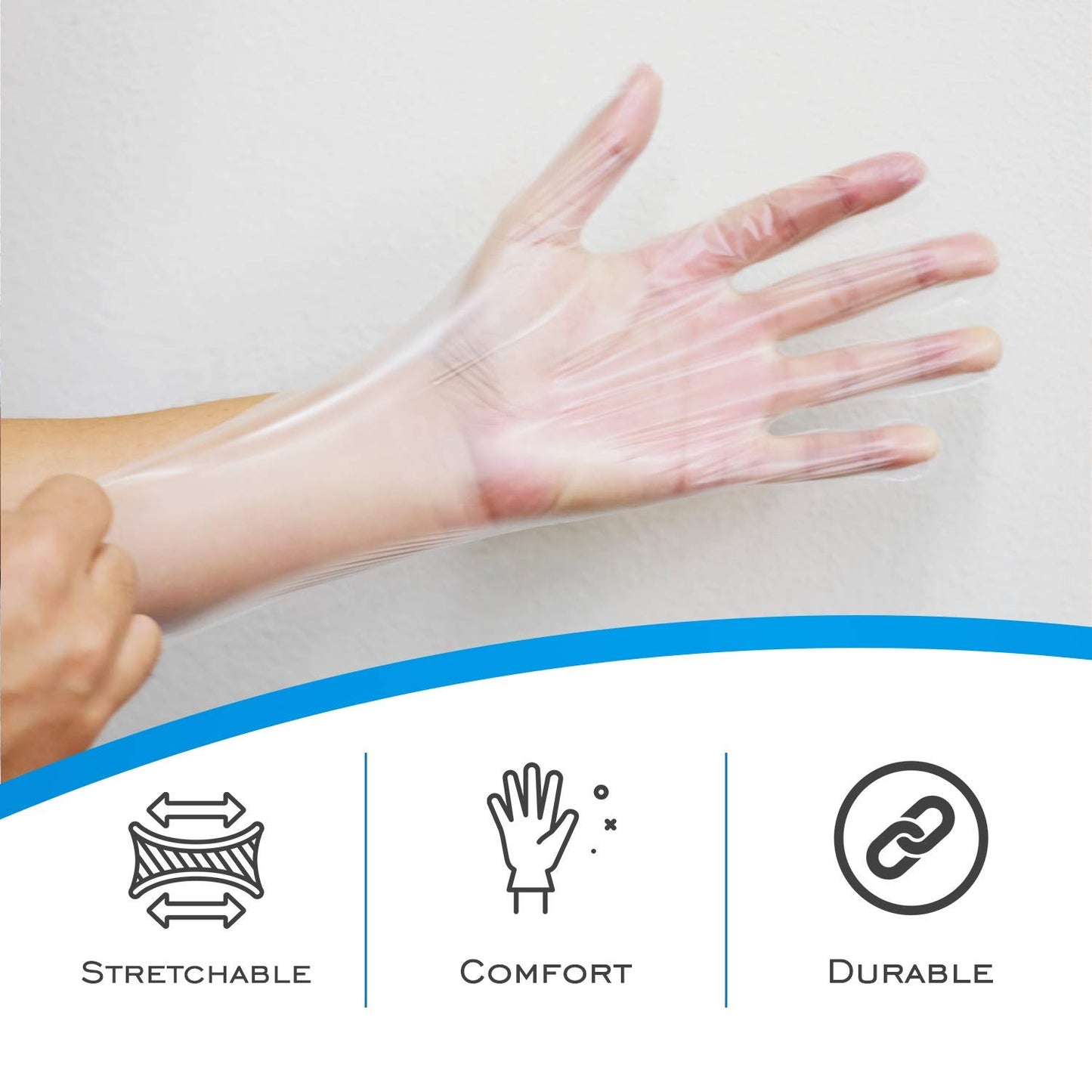 EDI Stretchable Plastic TPE Food Service Gloves (Large, 200 pcs) (Clear) - Powder-Free, Latex-Free