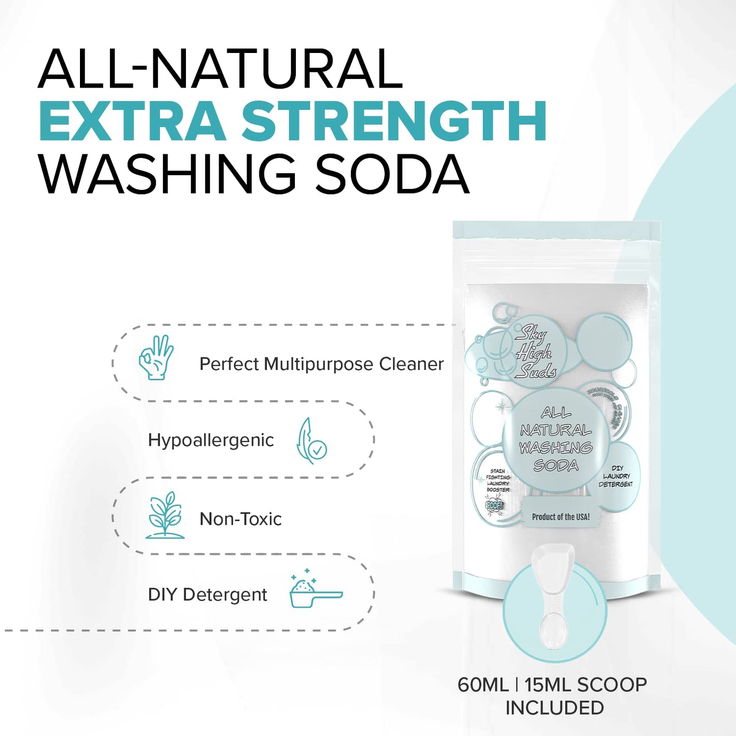 SKY HIGH SUDS 2 Pounds All-Natural Washing Soda (Soda Ash), Product of the USA. Recyclable and Reusable Bag, Due to tariffs packaging may vary