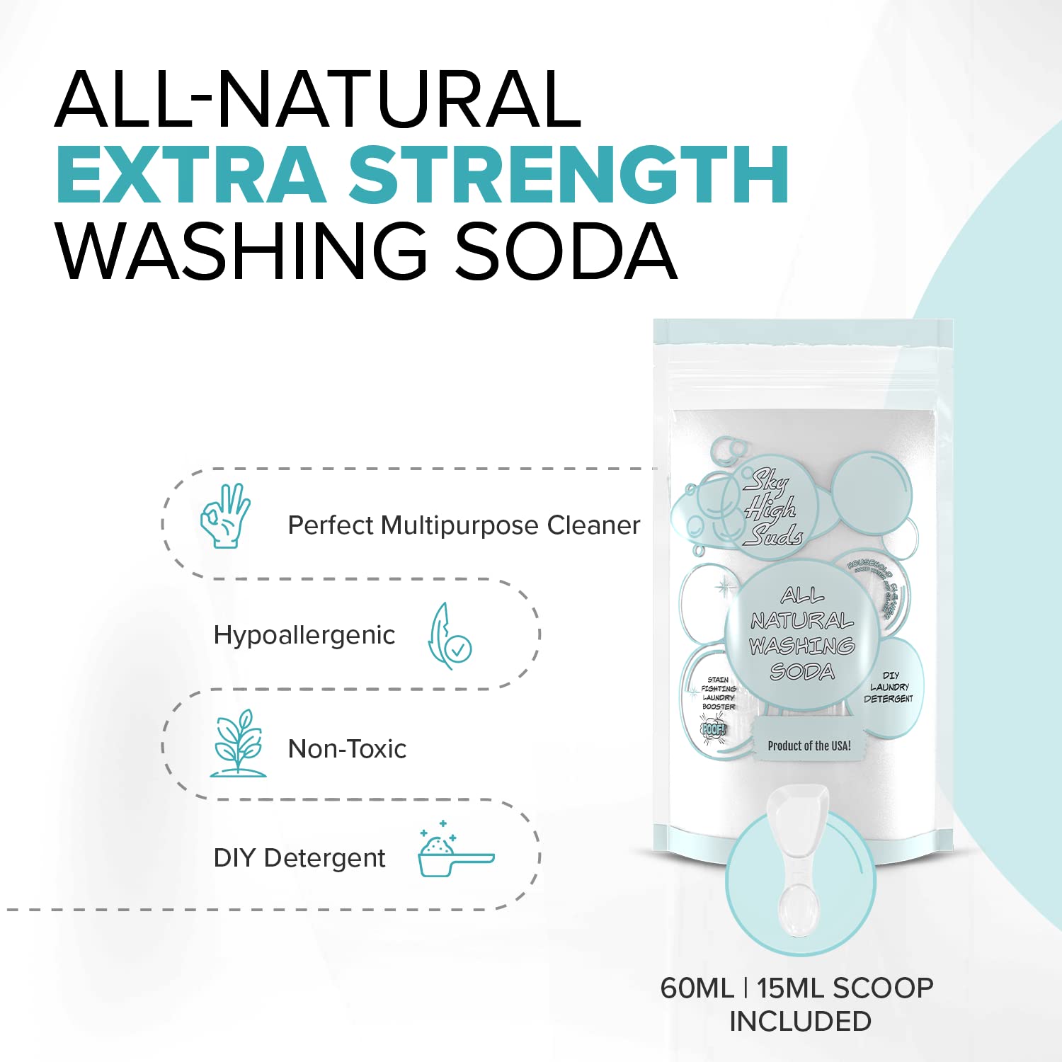 SKY HIGH SUDS 2 Pounds All-Natural Washing Soda (Soda Ash), Product of the USA. Recyclable and Reusable Bag, Due to tariffs packaging may vary