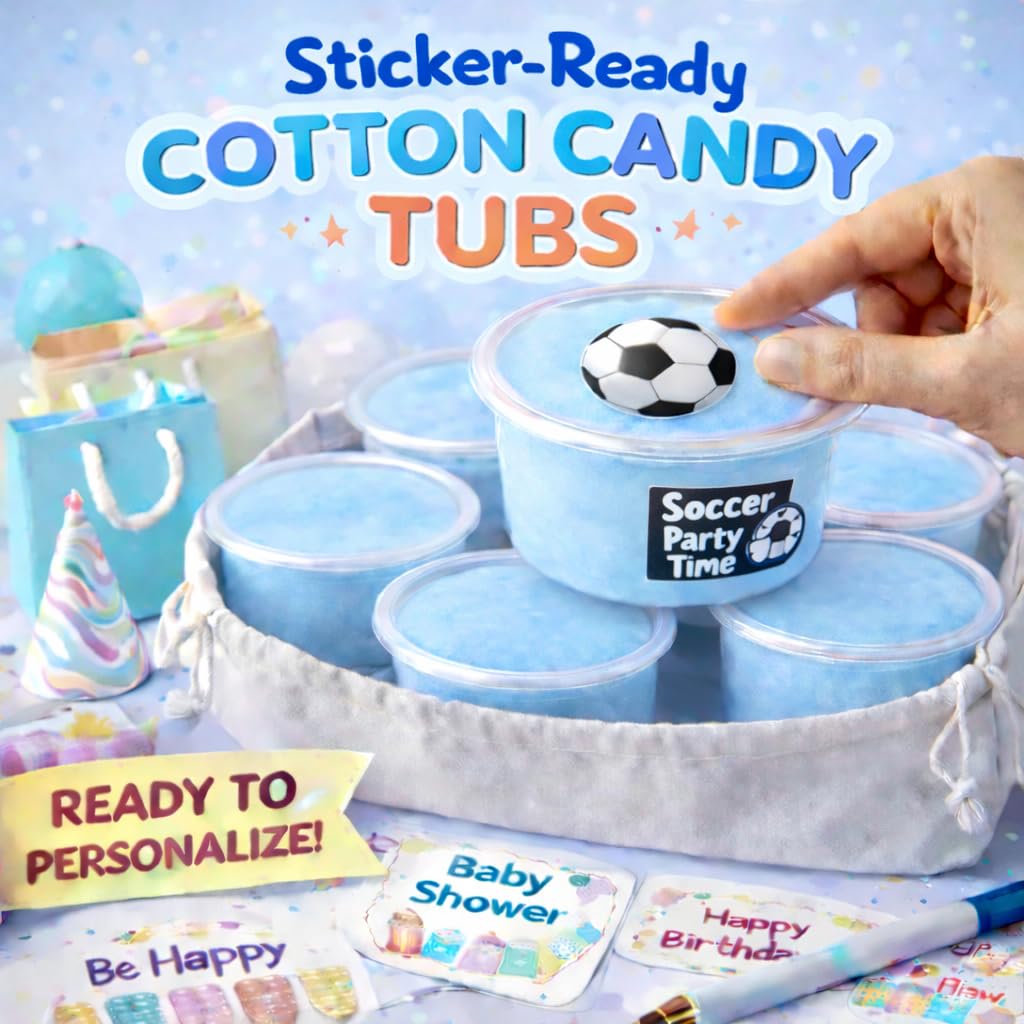Cotton Candy Clear Tubs - Customizable - 12-Pack (1.25 oz ea) | BLUE RASPBERRY | Sticker-Ready Party Favors, Gifts | Lupy Lups!