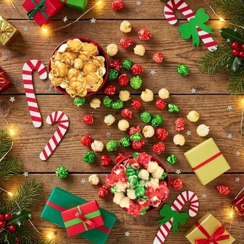 Bulk Gourmet Kettle Popcorn Candy Coated & Caramel with Sea Salt Christmas Gift Box - 2 Bag Holiday Popcorn Variety Pack (28 oz Total) Sweet & Salty