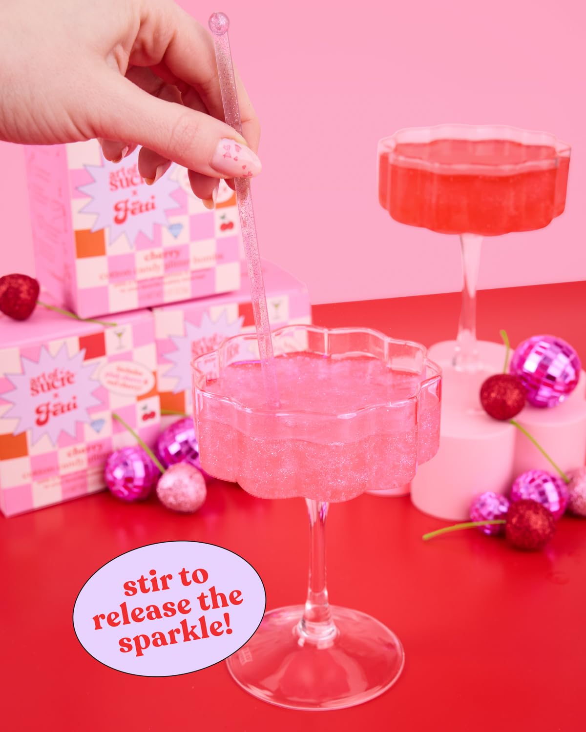 xo, Fetti x Art of Sucre Cotton Candy Glitter Drink Bombs - 4 pc Cherry Flavor, Red + Pink Edible Glitter | Bachelorette Decorations, Birthday Party