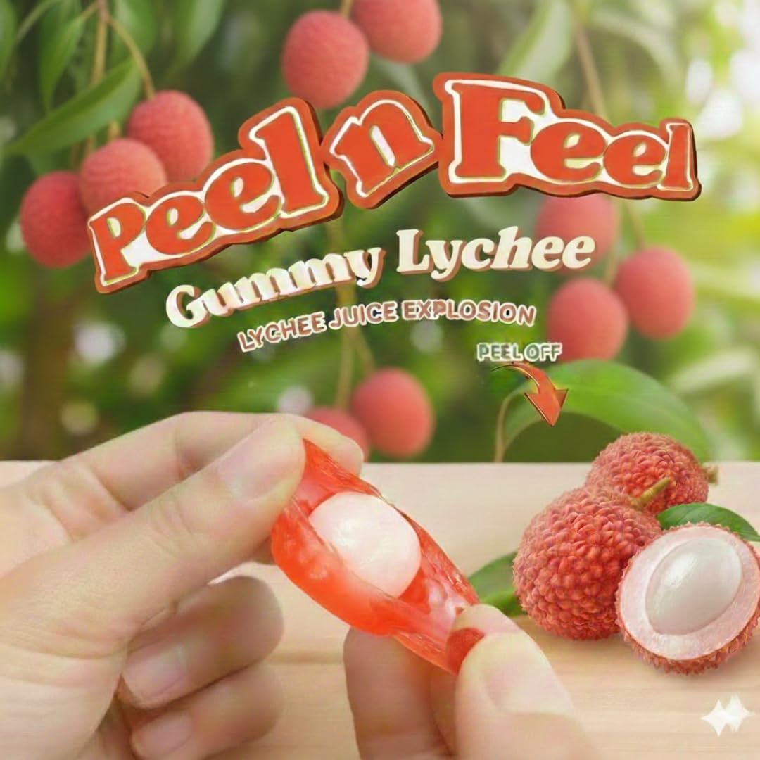 Peel n Feel Gummy Lychee Jelly, Peelable Gummies with Real Lychee Juice, 3 packs 8.47oz