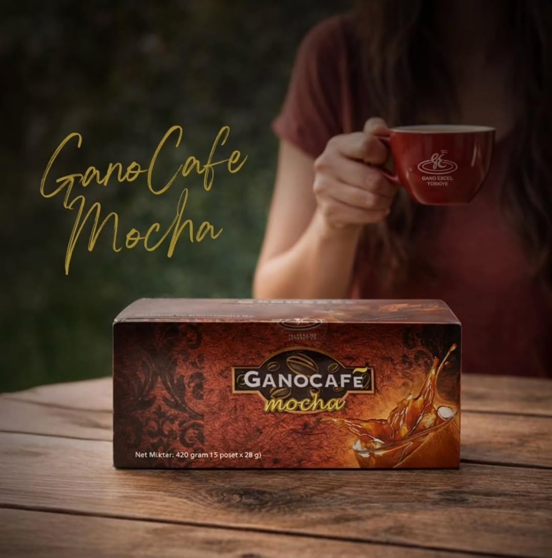 Gano Excel Mocha Instant Coffee with Ganoderma Lucidum (Reishi) Extract - Mushroom Coffee Mix, Mocha Flavor, 1 Box (15 Sachets)