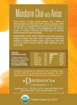 Davidson's Organics, Mandarin Chai w/Anise, 8-count Tea Bags, Pack of 12