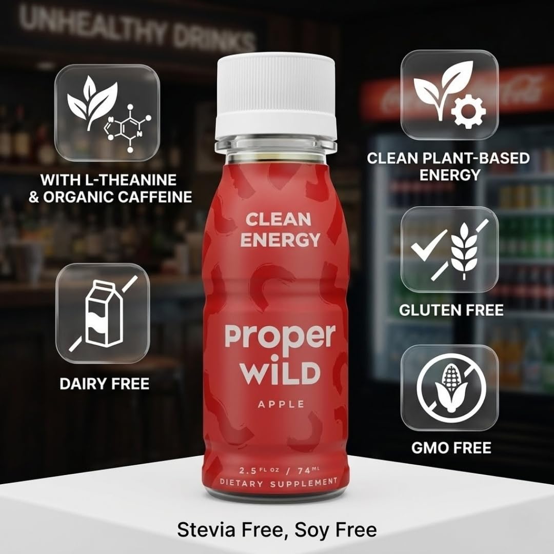 Proper Wild Shot Energy Apple 2.5 fl oz - Energy Shots - Proper Wild Juice Shots - Focus Factor for Work and Study - Pack of 2