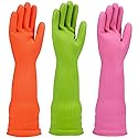 IUCGE Rubber dishwashing gloves 3 Pairs for kitchen,Cleaning washing dish gloves long for household reuseable durable.(Large,Multicolor)
