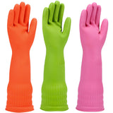 IUCGE Rubber dishwashing gloves 3 Pairs for kitchen,Cleaning washing dish gloves long for household reuseable durable.(Large,Multicolor)