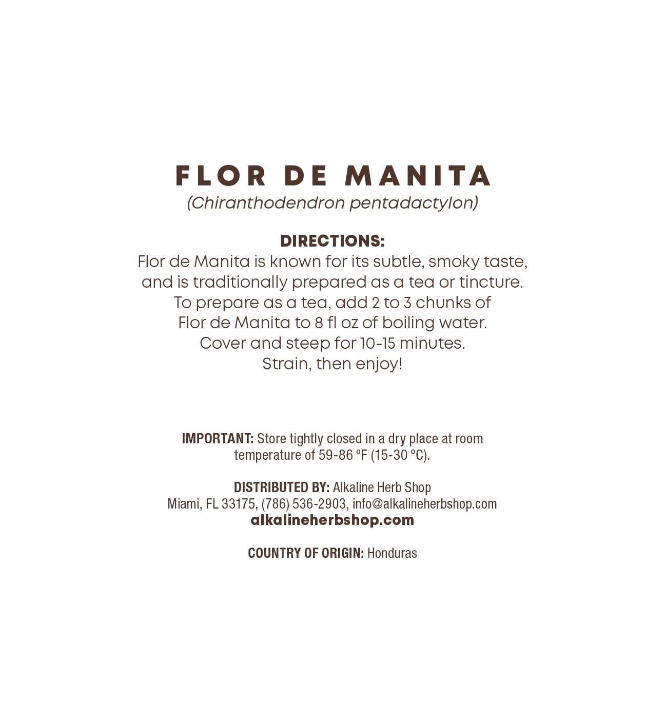 Alkaline Herb Shop Just Herbs: Flor De Manita