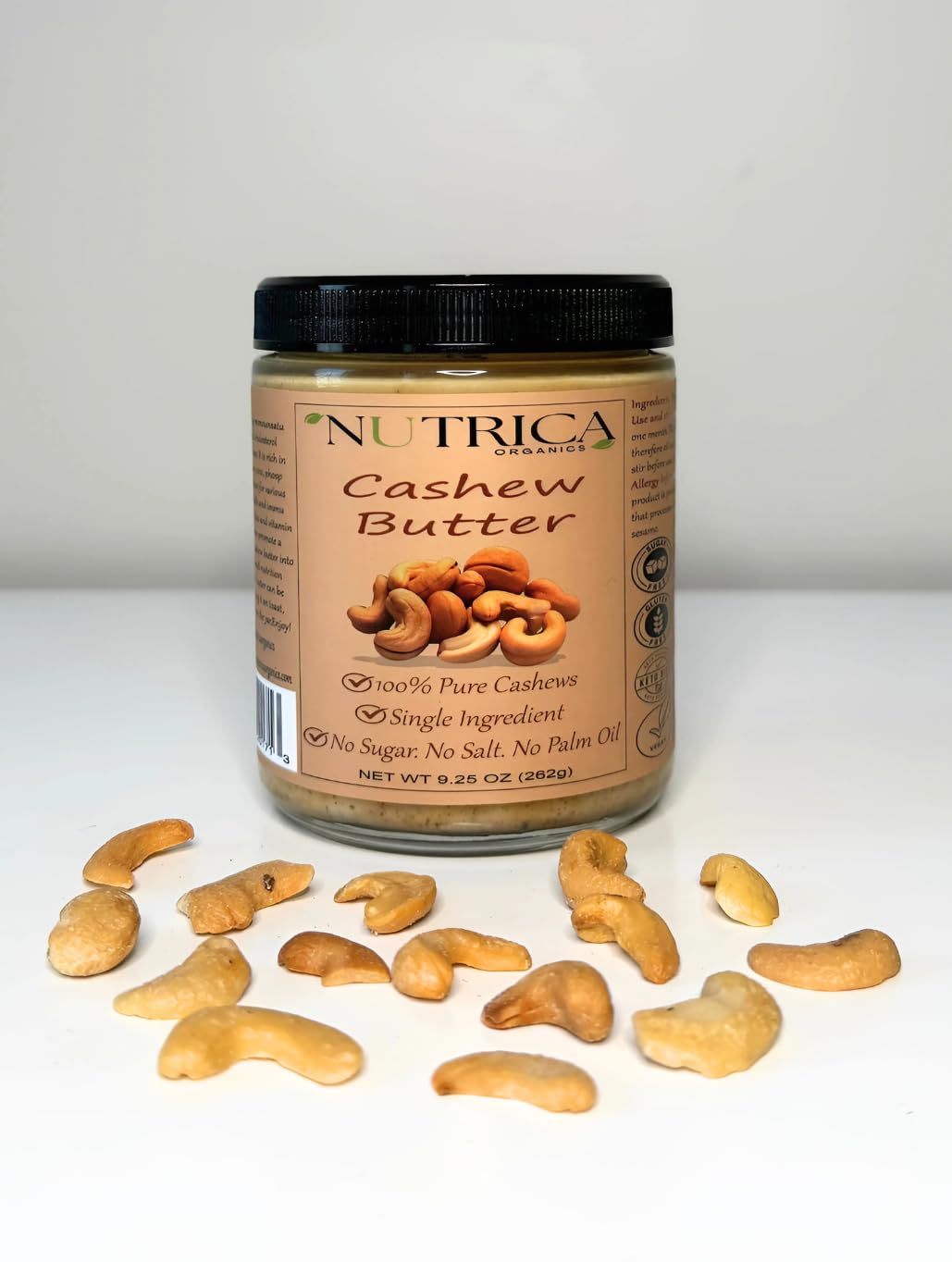 100% Pure Cashew Butter, Single Ingredient, No Salt, No Sugar, No Palm Oil, No Additives, Vegan, Plant Based Protein, Premium Roasted Cashews, 9.25oz