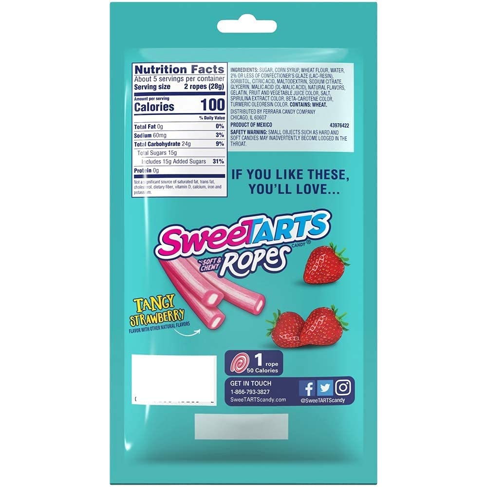 SweeTARTS Twisted Rainbow Soft and Chewy Ropes, 5 Ounce Bag