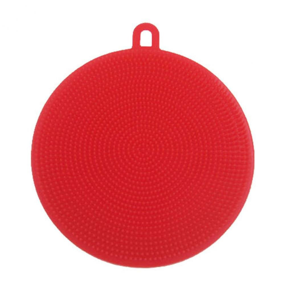 Round Silicone Dish Washing Sponge Cleaning Scrubber Brush Pad Kitchen Tool - Red zsjhtc