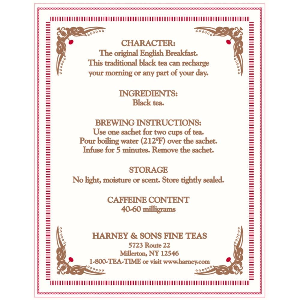Harney & Sons Black Tea, English Breakfast, 20 Sachets