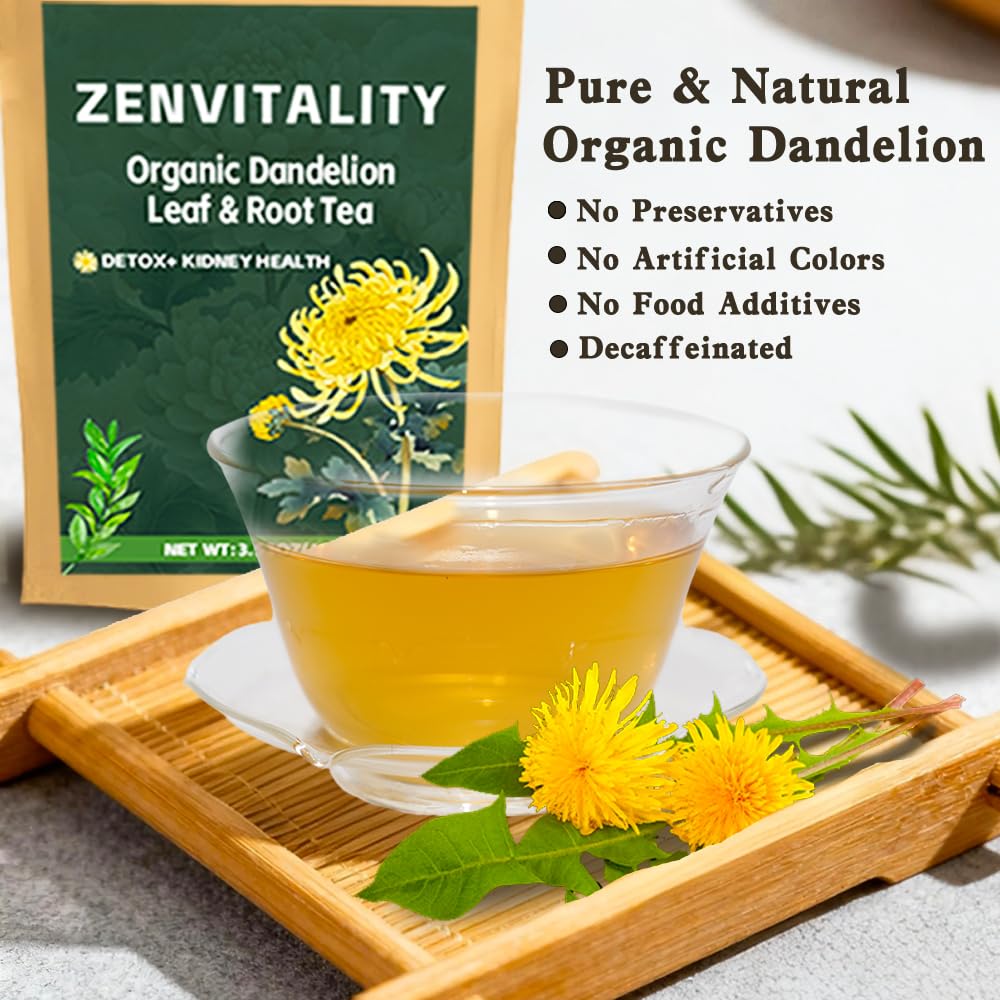 ZenVitality Dandelion Leaf and Root Tea?50 Bags?100% Certified Organic/Decaffeinated Naturally beneficial for liver/blood pressure/blood