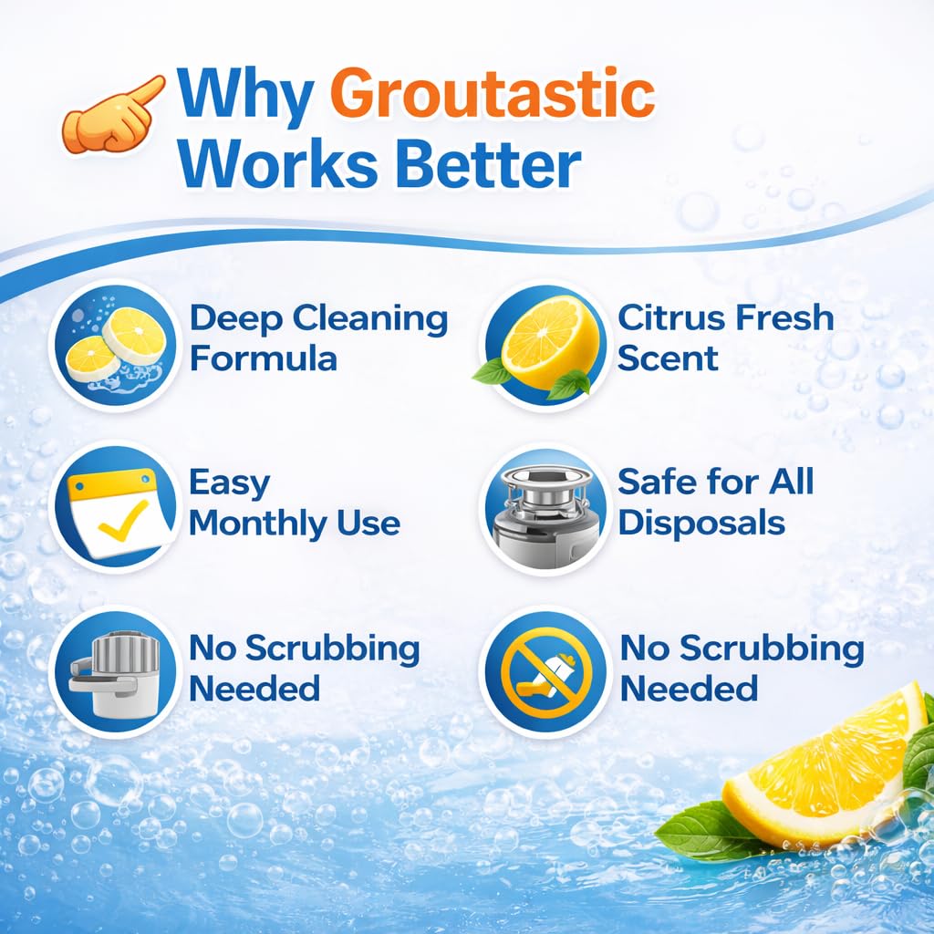 Groutastic Garbage Disposal Cleaner Tablets - 24 Pack Foaming Sink Deodorizer & Drain Cleaner, Fresh Citrus Scent, Kitchen Disposal Cleaning Pods, 1