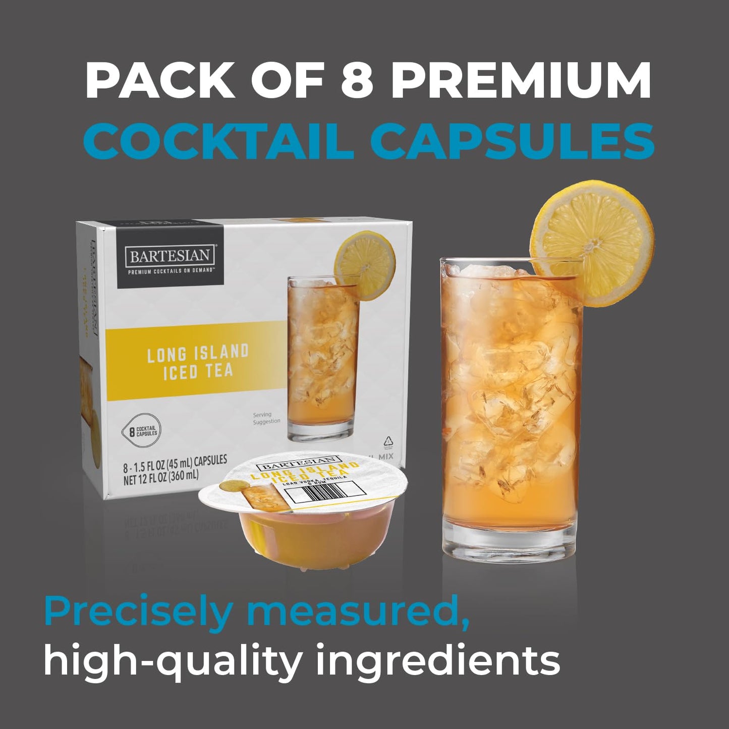 Bartesian Long Island Iced Tea Cocktail Mixer Capsules for Cocktail Machine - Home Bar Mixology Cocktails Mix Pod Capsule Set To Use With the