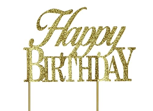 All About Details Happy Birthday Cake Topper,1pc, birthday cake topper, Party Decor, Glitter Topper (Gold)