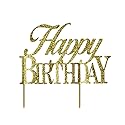 All About Details Happy Birthday Cake Topper,1pc, birthday cake topper, Party Decor, Glitter Topper (Gold)