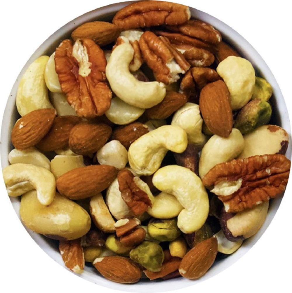 Dry Roasted Deluxe Mixed Nuts with Himalayan Salt (1 Lb.) - A Super Tasty Mix of Almonds, Brazil Nuts, Cashews, Pecans & Pistachios - Farm Fresh Nuts