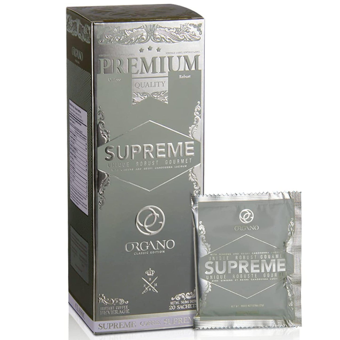 ORGANO Cafe Supreme, 100% Ganoderma Lucidum with Ginseng (20 Sachets)