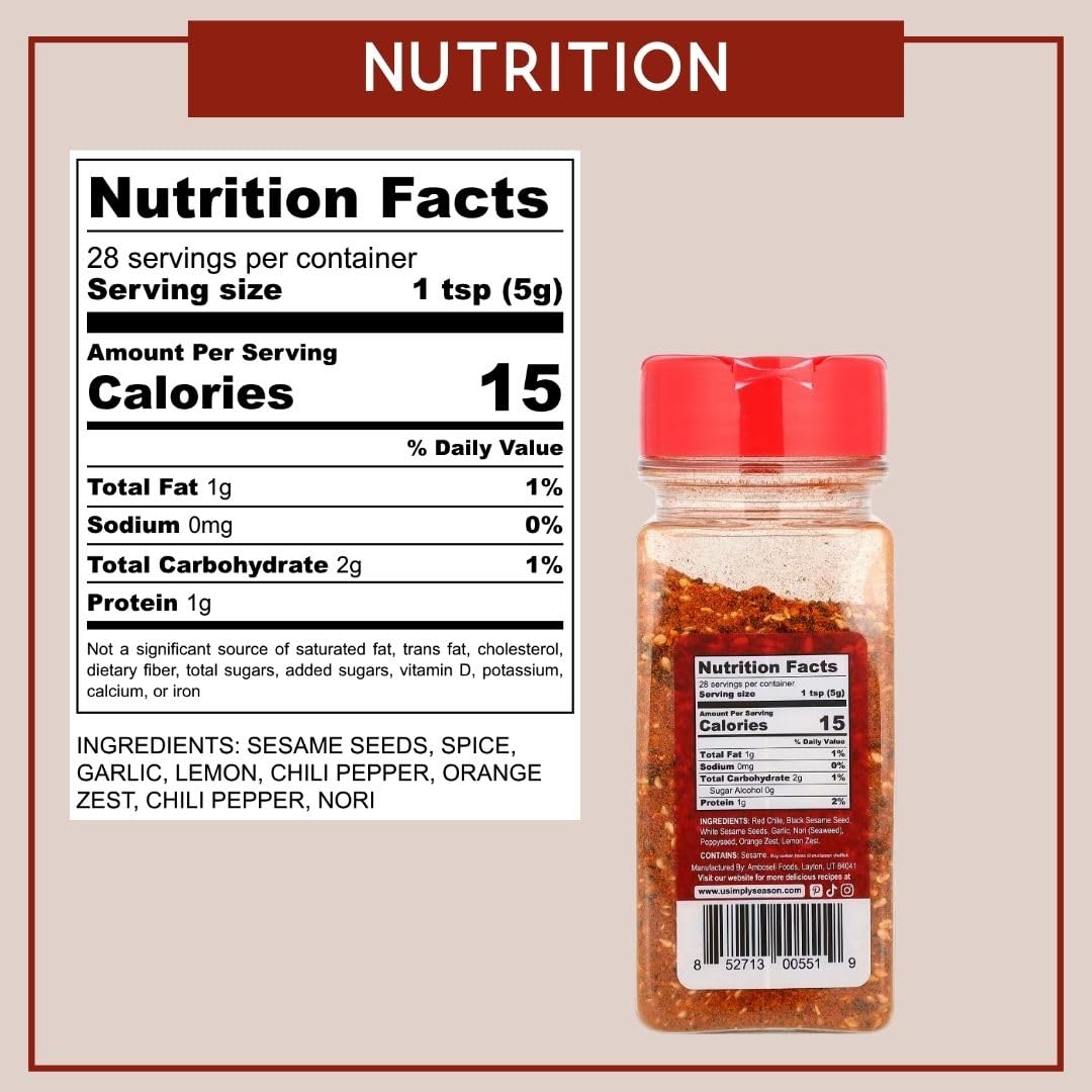 USimplySeason Togarashi Spice (4.8 oz) - Japanese-Inspired Flavor for Culinary Creations, Ideal for Seasoning, Marinades, Rubs - No Salt, Vegan