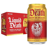 Liquid Death Iced Tea - Rest In Peach (Peach-Flavored Black Tea), Less Sugar*, Boost of Caffeine, B Vitamins, No Artificial Sweeteners, 12 Fl Oz (Pack