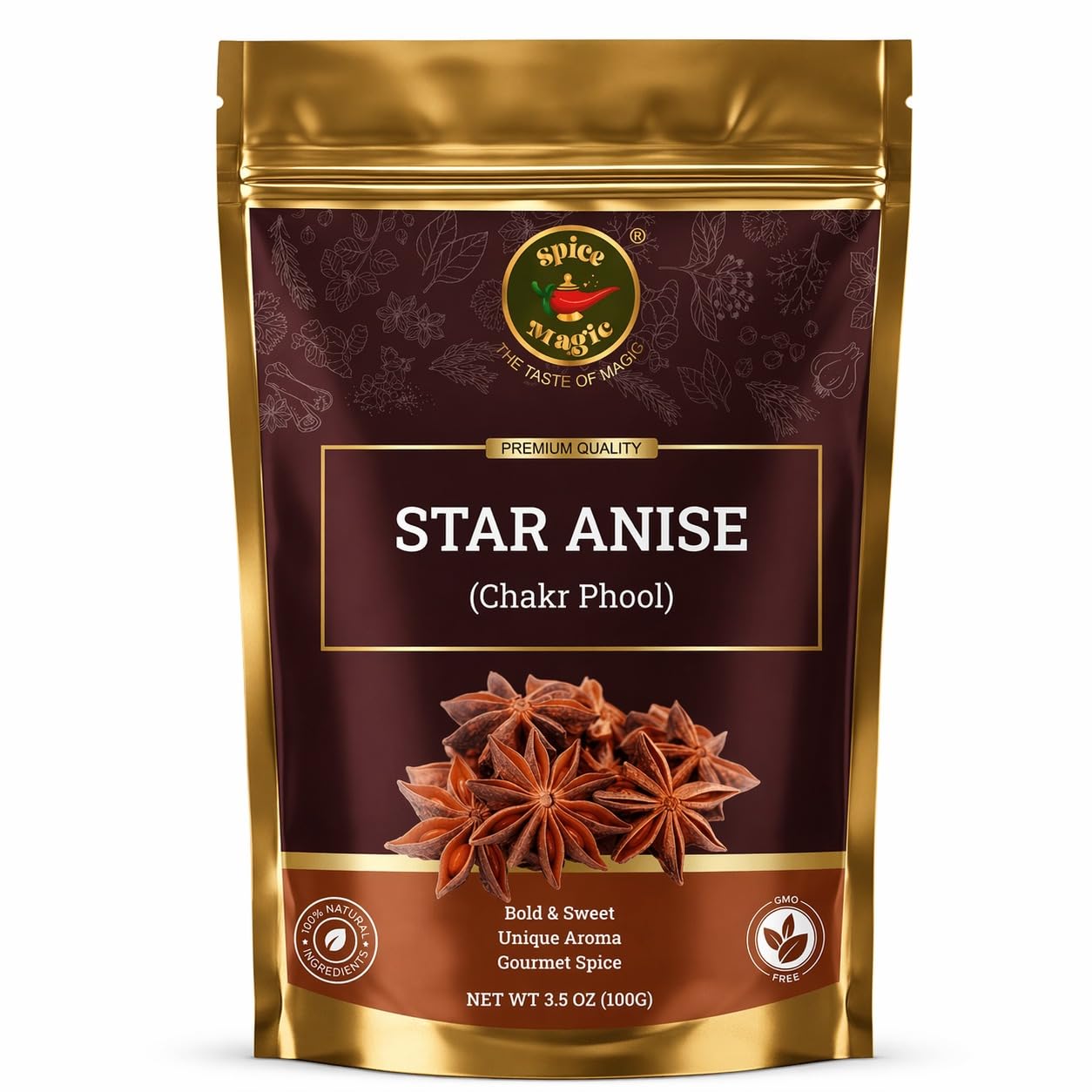 Spice Magic Star Anise Whole 3.5 oz I Perfect for Cooking, Baking, and Brewing Tea I Chinese Star Anise Whole Pods | All-Natural, Gluten Free, Non-GMO