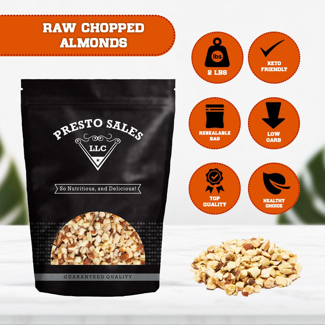 Almonds, "Fresh and Delicious" Small chopped Raw, Perfectly Natural, Quality, Fresh, Ideal snack for Adults and Kids, packaged in resealable 2 lbs