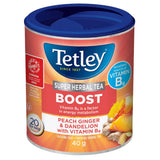 Tetley Super Herbal Tea Boost: Peach Ginger & Dandelion with Vitamin B6 - 20ct Imported from Canada