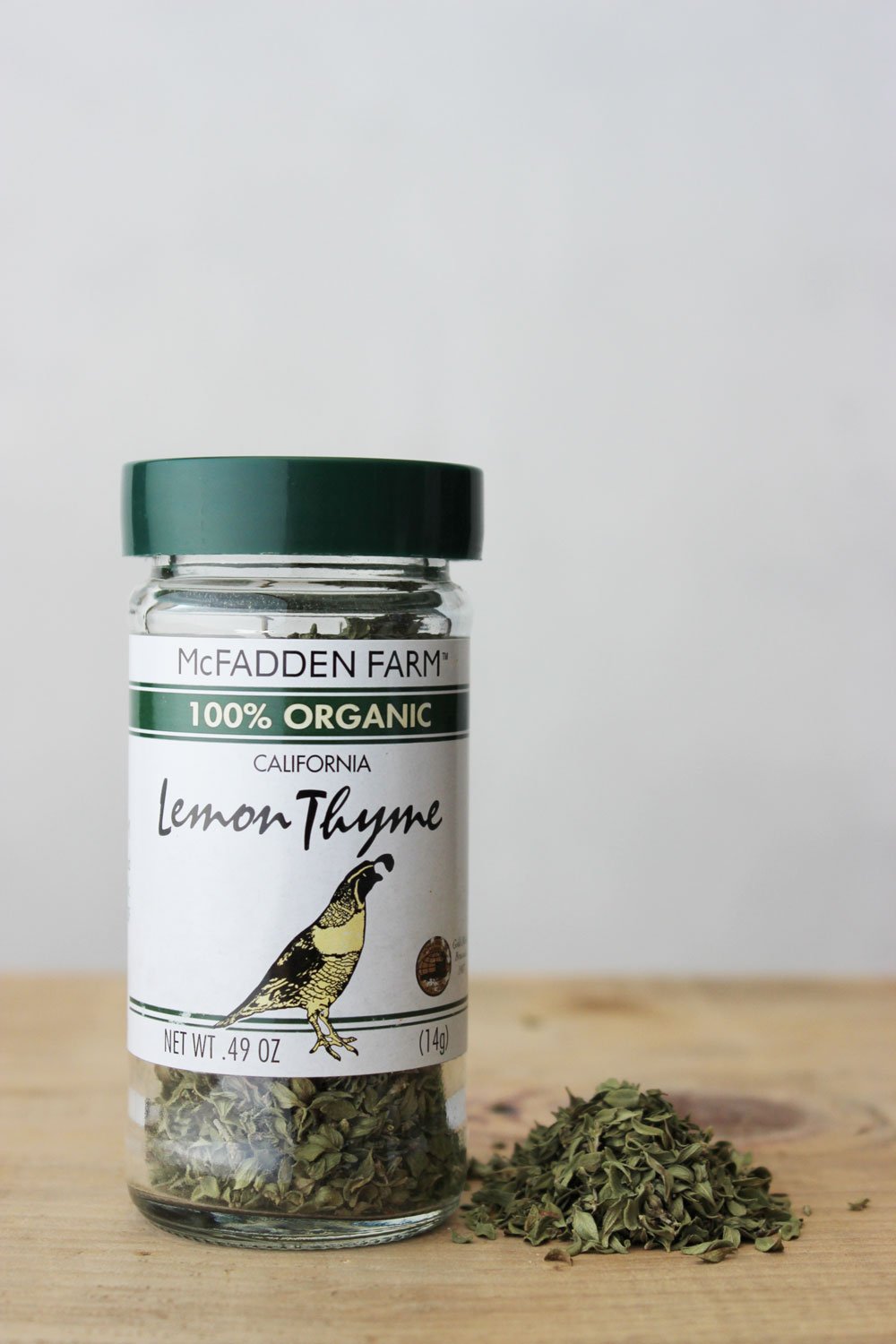 McFadden Farm Organic Lemon Thyme, Dried Herb, Grown and packed in the U.S.A., 0.49 oz. in glass jar