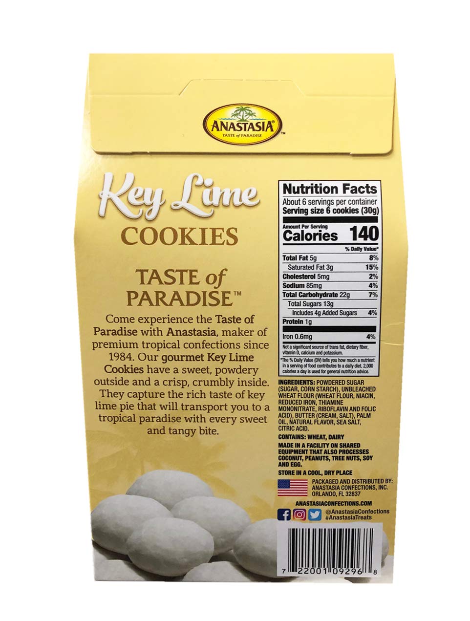 Anastasia All Natural Key Lime Cookie with Sugar Powder 6oz, 1 Pack