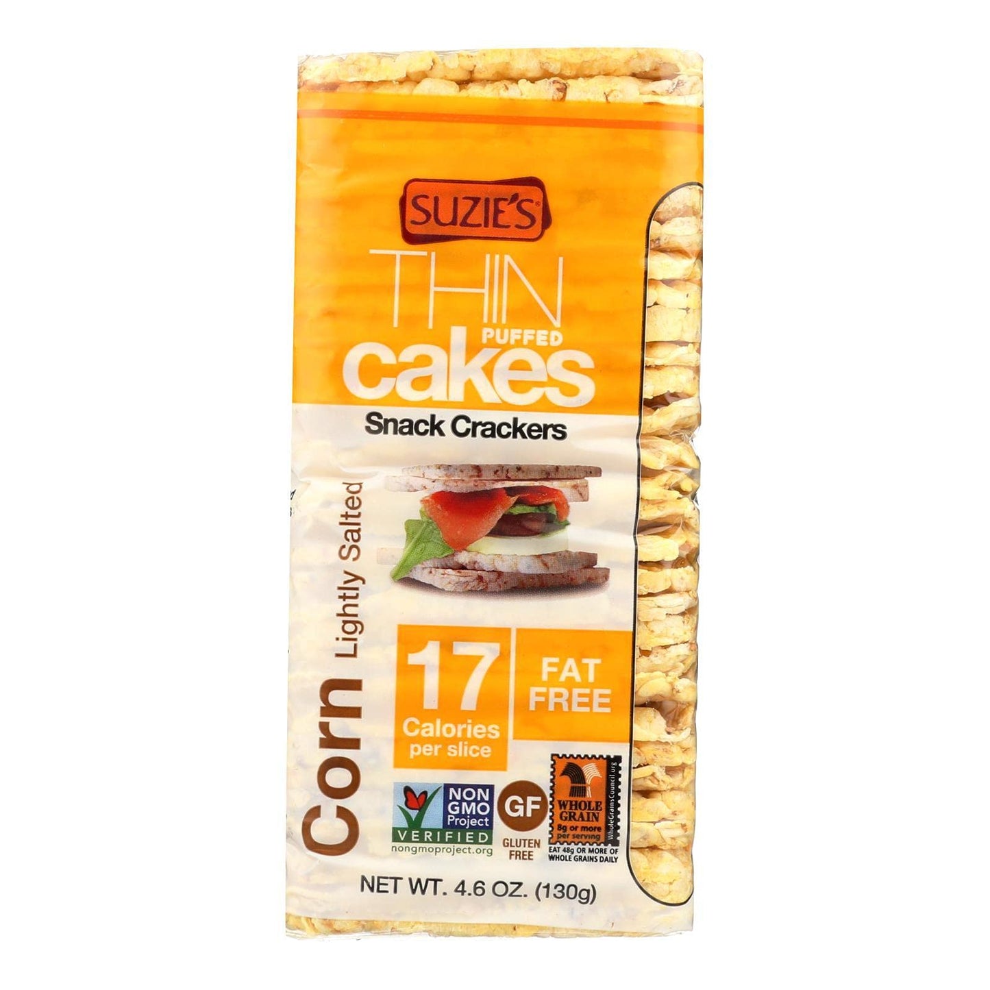 Suzie's Organic Lightly Salted Corn Cake Thins|12 Pack|USDA Organic, NON-GMO, Fat-Free, Sugar-Free, Gluten-Free|Low-Calorie Snack-16 Calories Per