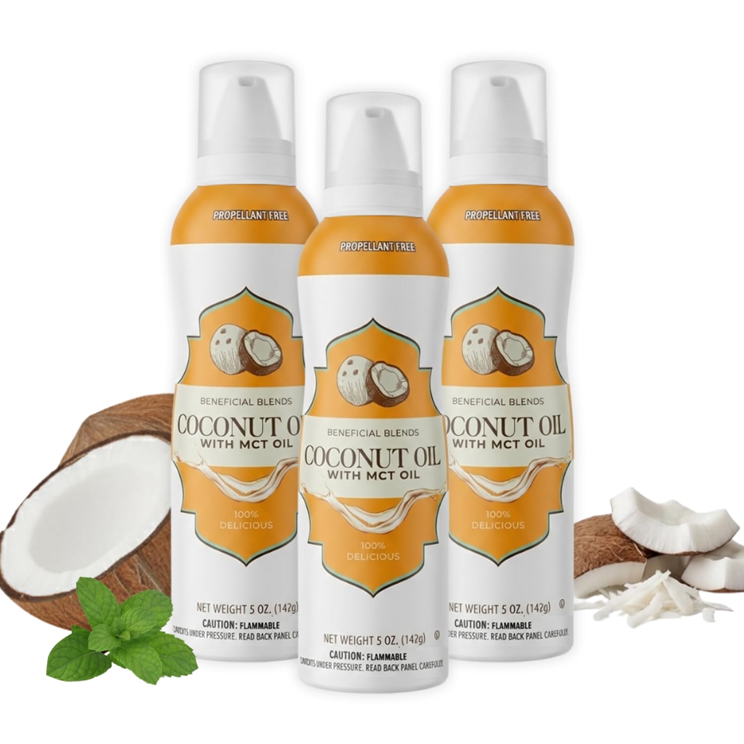 Coconut Oil Non-Stick Cooking Spray with MCT Oil, 3-Pack, No Propellants, Baking, Sautéing, Grilling & Seasoning, Quality Crafted in USA, Net Wt 5oz