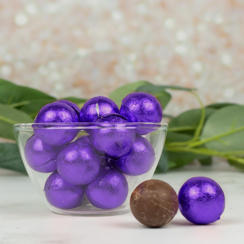 18ct Purple Foiled Candy Milk Chocolate Balls - Bulk Individually Foiled Chocolate Balls For Candy Buffets, Favors, Goodie Bags, Parties And Gifts