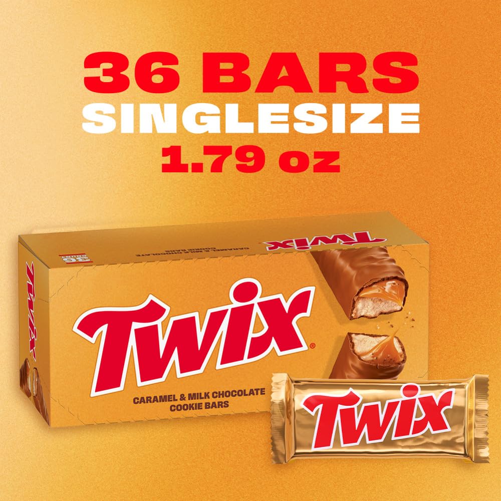 TWIX Bulk Chocolate Candy Individually Wrapped - Full Size, Caramel Chocolate Cookie Candy Bar, 36-Count Box