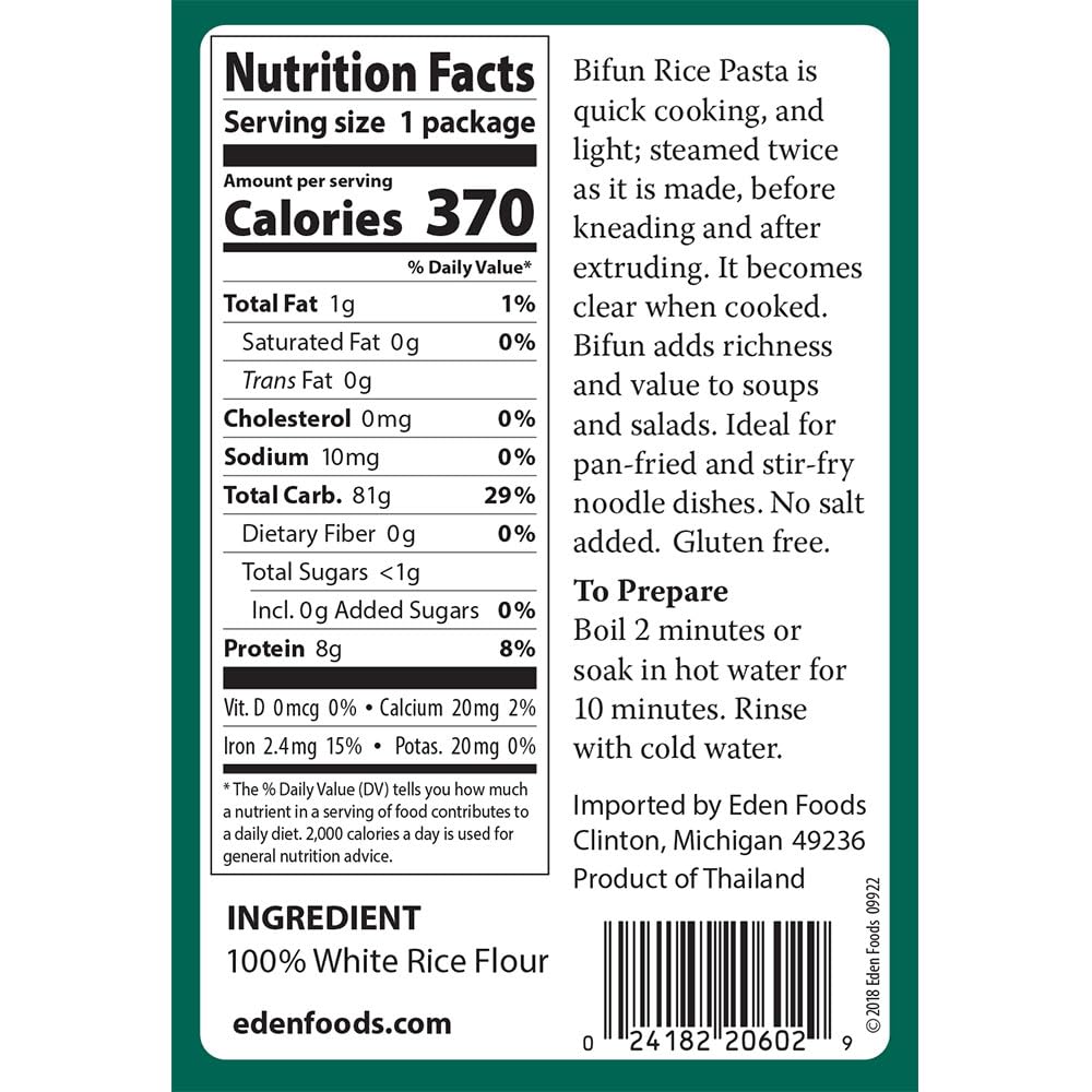 Eden Bifun Rice Noodles, Thin, Japanese, Glass, Gluten Free, 100% Steamed Rice, 3.5 oz